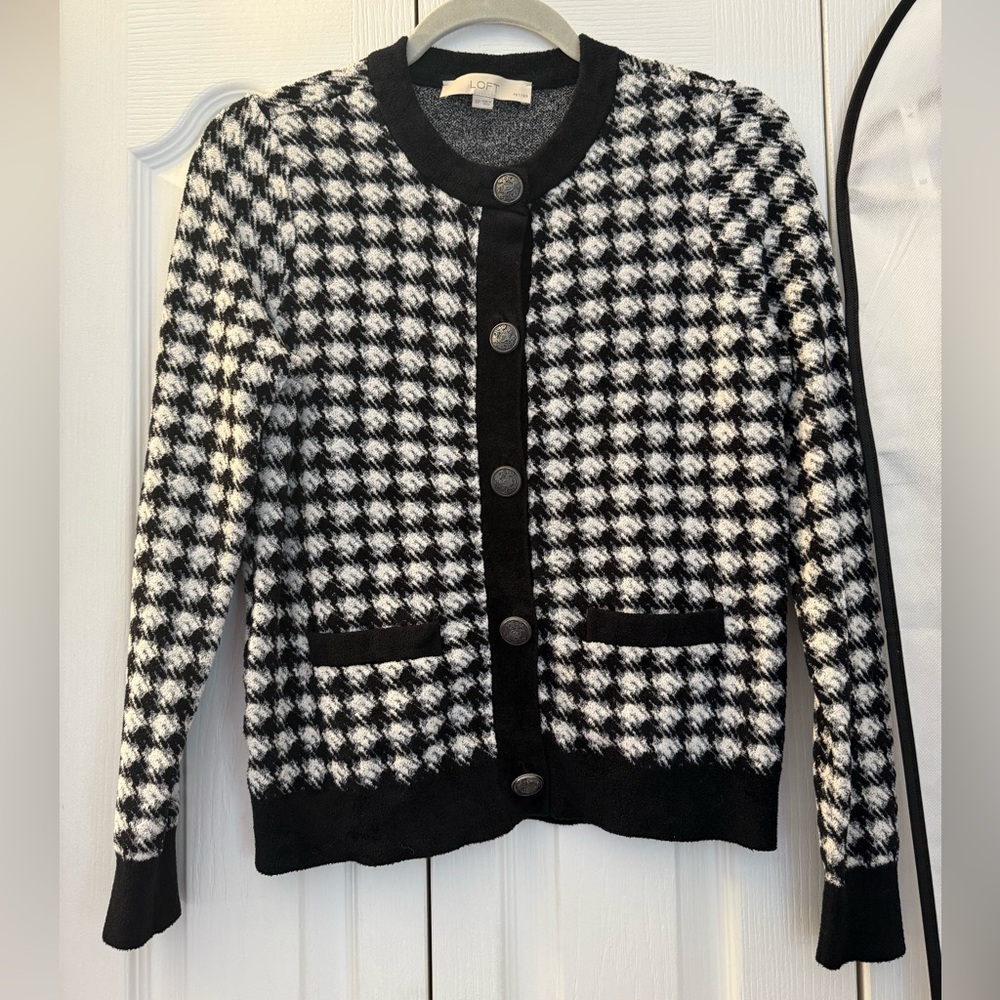 LOFT Black and White Checkered Cardigan